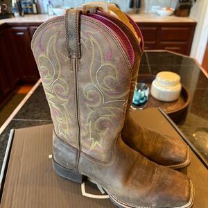 Ariat Distressed Brown and Purple Hybrid Rancher Western Boot